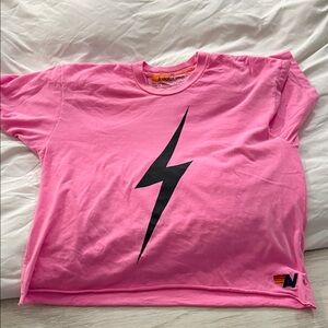 Aviator Nation Pink Tee with Black Lightning